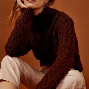 TOPSHOP Cable Roll Crop Brown Sweater |  XS